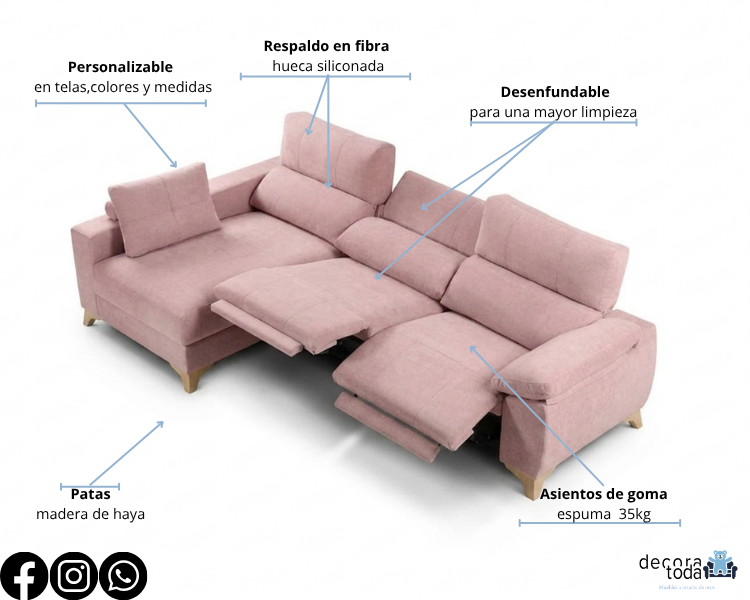 Sofá chaise longue relax - Leo | Botonera Individual