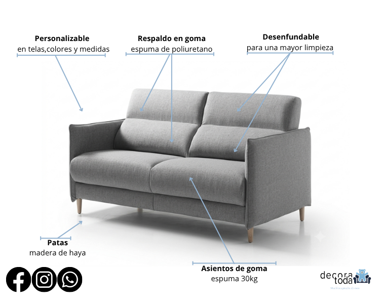 Sofá cama Flex | Apertura Italiana | Colchón 14 cm