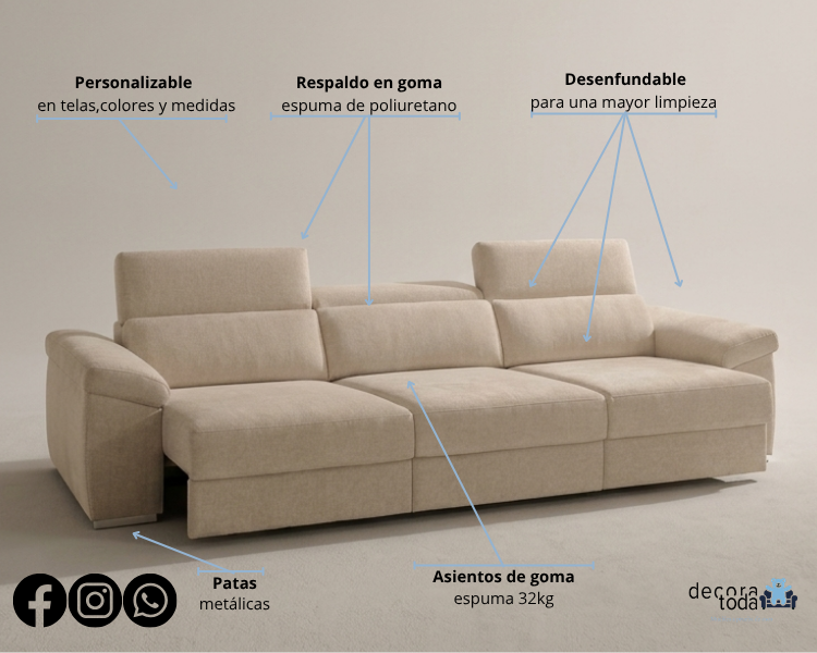 Sofá Sky – Deslizante Convertible en Cama | Cabezal Italiano | Decoratoda