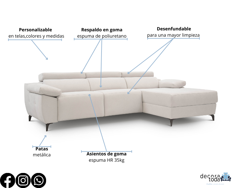 Sofá chaise longue relax eléctrico – Leyla