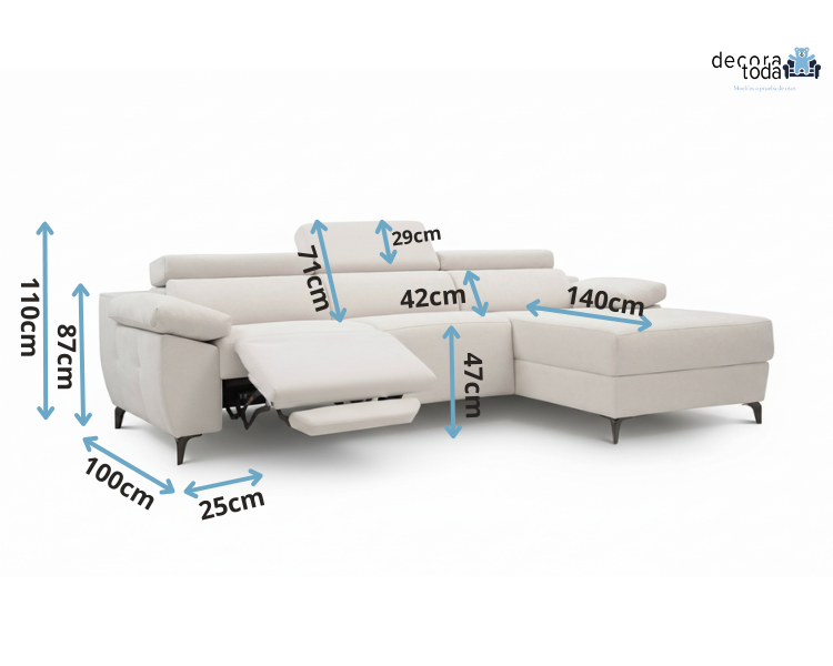 Sofá chaise longue relax eléctrico – Leyla