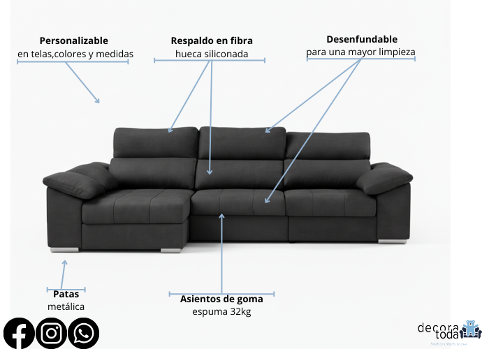 Sofá chaise longue deslizante útil como cama – Mulán