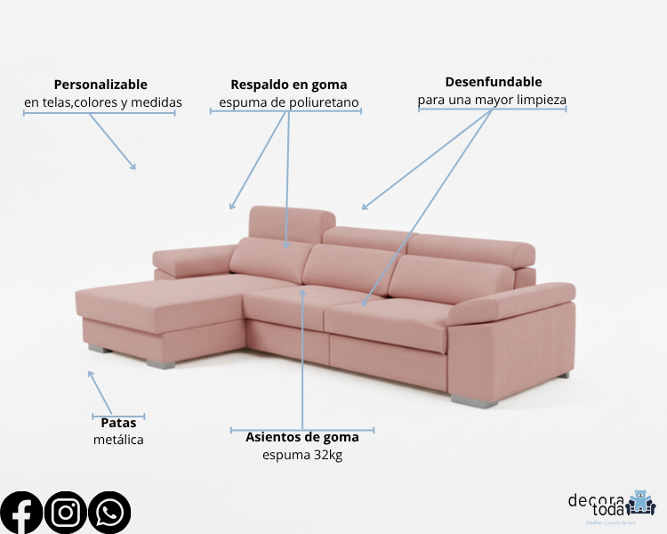 Sofá chaise longue convertible en cama – Sky