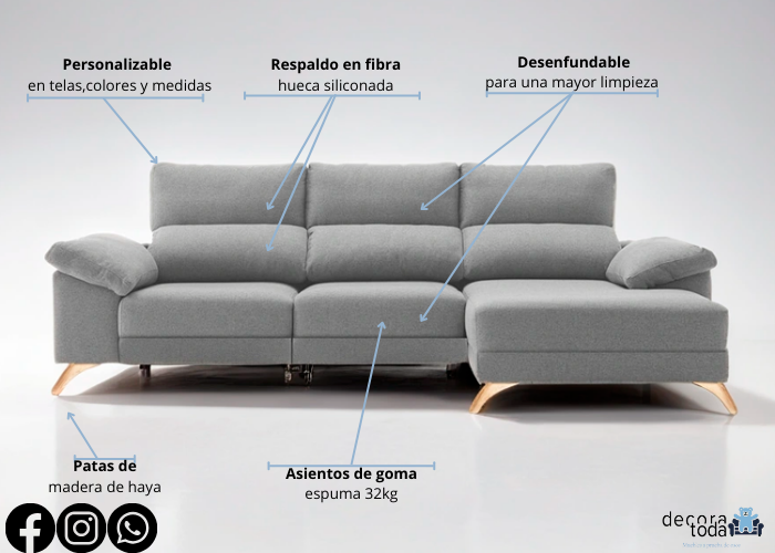 Sofá chaise longue deslizante útil como cama – Maica