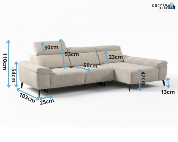 Sofá Chaise Longue con Asientos Deslizantes y Respaldo Reclinable – Nube