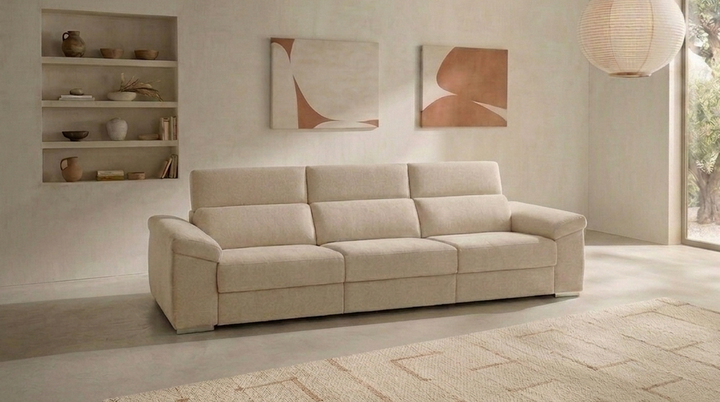 Sofá Sky deslizante rosa empolvado chaise longue arcón patas plateadas Decoratoda