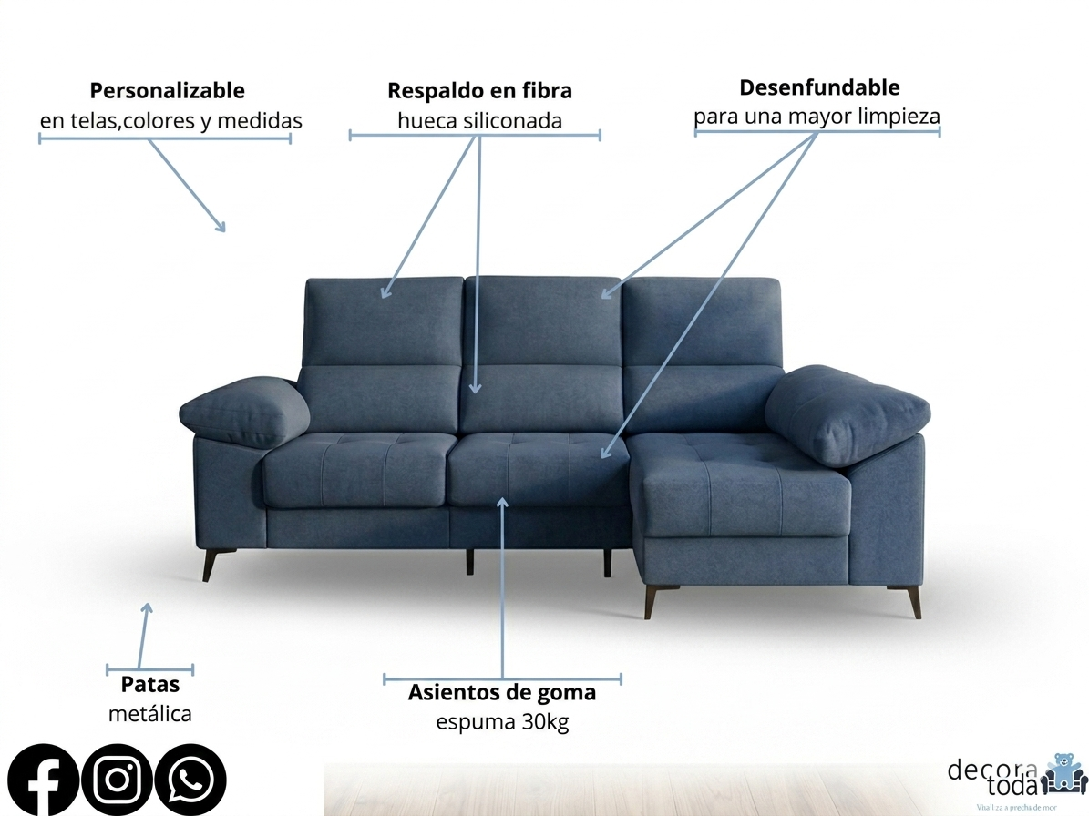 Sofá Chaise Longue con Arcón y Tapizado para Mascotas – Chicago